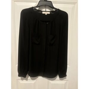 Ann Taylor‎ Loft Blouse Black Top Women's Long Sleeve Sheer Small